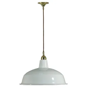 Warehouse 420mm White Metal Shade on Cloth Cord Suspension, Polished Brass by Lighting Inspirations, a Fixed Lights for sale on Style Sourcebook