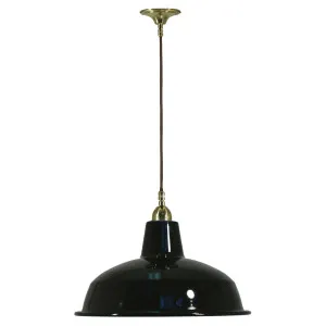 Warehouse 420mm Black Metal Shade on Cloth Cord Suspension, Polished Brass by Lighting Inspirations, a Fixed Lights for sale on Style Sourcebook