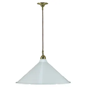 Edwardian 390mm White Shade on Cloth Cord Suspension, Polished Brass by Lighting Inspirations, a Fixed Lights for sale on Style Sourcebook
