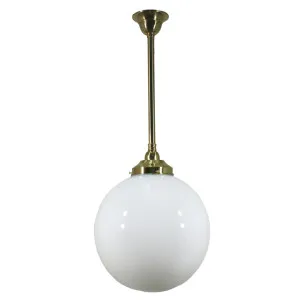 Sphere 12'' Opal Gloss on Rod Set 3/4'' x 1/2m, Polished Brass by Lighting Inspirations, a Fixed Lights for sale on Style Sourcebook