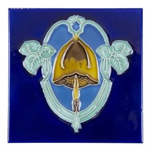 T45 Floral Tile 15.2 x 15.2cm, Yellow on Blue by Schots, a Encaustic Tiles for sale on Style Sourcebook