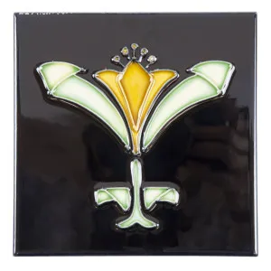 Floral 15.2 x 15.2cm Tile, Glazed Yellow On Black by Schots, a Encaustic Tiles for sale on Style Sourcebook