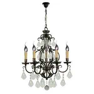 Louis 15th 5 Light Crystal Glass Chandelier, Bronze by Lighting Inspirations, a Fixed Lights for sale on Style Sourcebook
