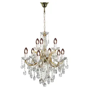 Zurich 9 Light Crystal Glass Chandelier, Gold by Lighting Inspirations, a Chandeliers for sale on Style Sourcebook