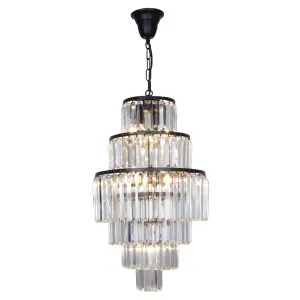 Celestial 39cm 9 Light 6 Tier Crystal Glass Chandelier, Black by Lighting Inspirations, a Chandeliers for sale on Style Sourcebook