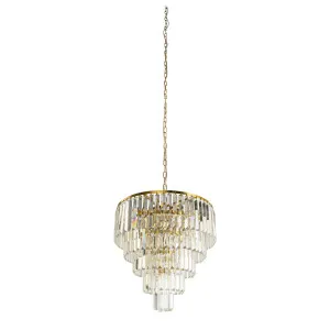 Celestial 49cm 10 Light 5 Tier Crystal Glass Chandelier, Satin Brass by Lighting Inspirations, a Chandeliers for sale on Style Sourcebook