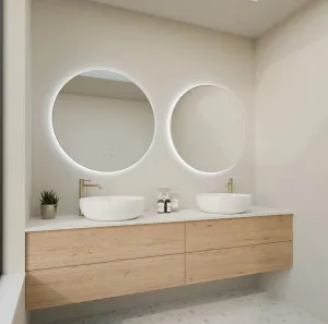 Circo W Framed Round LED Mirror available in 4 sizes Brushed Gold 600mm by Luxe Mirrors, a Illuminated Mirrors for sale on Style Sourcebook