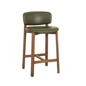 Tolv Pinta Upholstered Barstool - Kale Leather - Latte Oak by Tolv, a Bar Stools for sale on Style Sourcebook