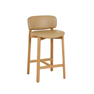 Tolv Pinta Upholstered Barstool - Arena Leather - Light Oak by Tolv, a Bar Stools for sale on Style Sourcebook