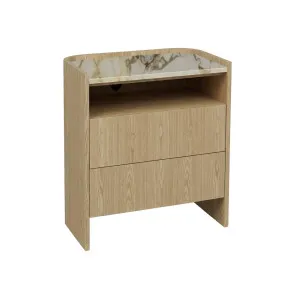 Elsie 2 Drawer Small Bedside - Natural Ash - Matt Ocean Marble by GlobeWest, a Bedside Tables for sale on Style Sourcebook