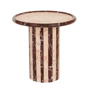 Pippa Stripe Marble Side Table - Blush Dapple - Sangria by GlobeWest, a Side Table for sale on Style Sourcebook