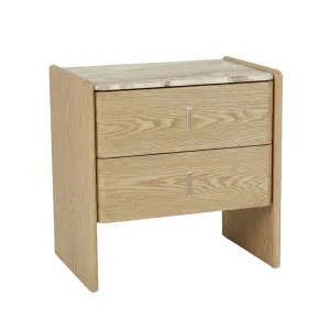 Pearce Marble 2 Drawer Tall Bedside - Onyx Travertine - Natural Ash by GlobeWest, a Bedside Tables for sale on Style Sourcebook