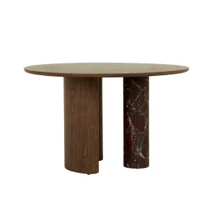 Helio Round Dining Table - Smoked Ash - Matt Rouge Marble by GlobeWest, a Dining Tables for sale on Style Sourcebook