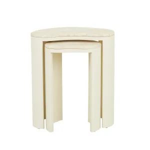 Oberon Curve Nest of 2 Marble Side Tables - Shell - Natural Travertine by GlobeWest, a Side Table for sale on Style Sourcebook