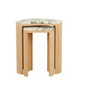 Oberon Curve Nest Marble Side Tables - Natural Ash - Matt Ocean Marble by GlobeWest, a Side Table for sale on Style Sourcebook