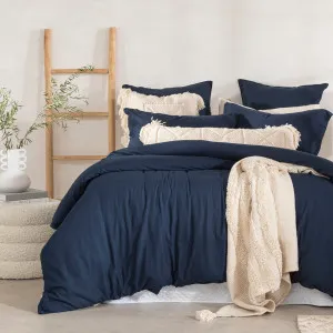 Pillow Talk Washed Linen Look Quilt Cover Set Navy by Pillow Talk, a Quilt Covers for sale on Style Sourcebook