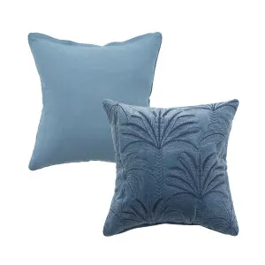 Muse Verra Palm Velvet Embroidered Cushion Blue by Muse, a Cushions, Decorative Pillows for sale on Style Sourcebook
