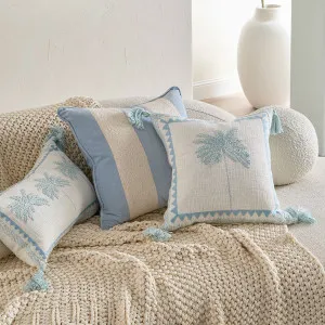 Muse Aluna Palm Embroidered Cushion Light Blue by Muse, a Cushions, Decorative Pillows for sale on Style Sourcebook