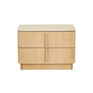Billie Marble Bedside - Natural Travertine - Satin Oak by GlobeWest, a Bedside Tables for sale on Style Sourcebook