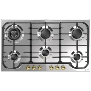 ILVE Nostalgie 86cm Gas Cooktop Stainless Steel and Brass HCB906CN-SSG by Ilve, a Cooktops for sale on Style Sourcebook