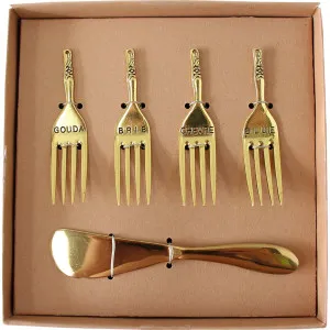 5 Piece LVD Brass Cheese Forks & Spreader Set by La Vida Trading, a Cutlery for sale on Style Sourcebook