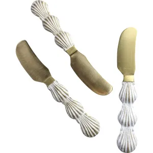 3 Piece LVD Brass Cheese Spreaders Shell Handles Cutlery set by La Vida Trading, a Cutlery for sale on Style Sourcebook