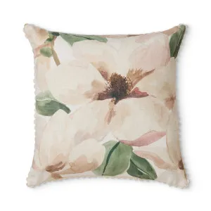 Hand Painted Magnolia Cushion Linen Blend 50cm x 50cm by Madras Link, a Cushions, Decorative Pillows for sale on Style Sourcebook