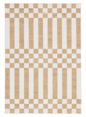 Batini Brown and White Checkered and Striped Washable Rug by Miss Amara, a Contemporary Rugs for sale on Style Sourcebook
