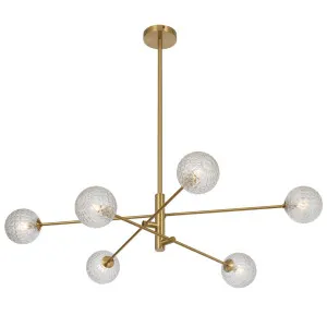 Telbix Gaston 6 Light Grand Pendant with Sculptural Antique Gold Frame - Clear Prism by Telbix, a Lighting for sale on Style Sourcebook
