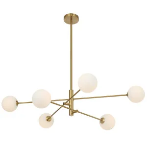 Telbix Gaston 6 Light Grand Pendant with Sculptural Antique Gold Frame - Opal Matte by Telbix, a Lighting for sale on Style Sourcebook