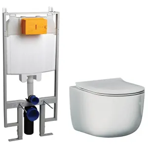 Studio Bagno Futura Wall Hung Toilet Package with OLI 74 Frame Pneumatic Cistern - Matte White MW-FUT003-001-PN by Studio Bagno, a Toilets & Bidets for sale on Style Sourcebook