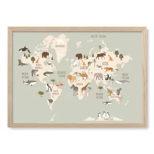 Wildlife World Map Framed Art Print by Profile Australia, a Prints for sale on Style Sourcebook