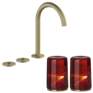 Fantini Venezia by Venini Red Amber Handle Tall Basin Set - Matte British Gold PVD VENBS705MBGVNCO by Fantini, a Kitchen Taps & Mixers for sale on Style Sourcebook