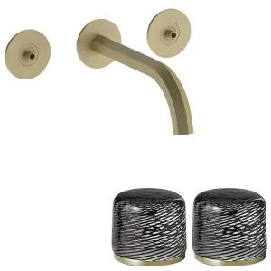 Fantini Venezia by Venini Black Filigree Handle Wall Basin Set - Matte British Gold PVD VENWBVENBFMBG by Fantini, a Kitchen Taps & Mixers for sale on Style Sourcebook