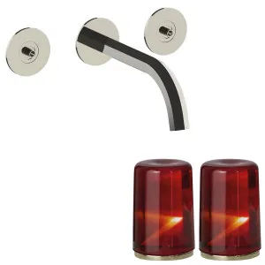 Fantini Venezia by Venini Red Amber Handle Wall Basin Set - Polished Nickel PVD VENWBVENRAPNK by Fantini, a Kitchen Taps & Mixers for sale on Style Sourcebook