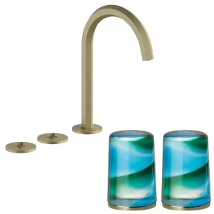 Fantini Venezia by Venini Aquamarine Green Handle Tall Basin Set - Matte British Gold PVD VENBS705MBGVNCN by Fantini, a Kitchen Taps & Mixers for sale on Style Sourcebook