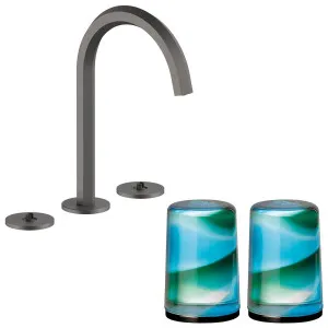 Fantini Venezia by Venini Aquamarine Green Handle Basin Set - Matte Gunmetal PVD VENBS704MGMVNCN by Fantini, a Kitchen Taps & Mixers for sale on Style Sourcebook