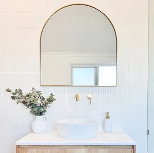 Antique Brass Arched Metal Frame Bathroom Mirror - 80cm x 76cm by Luxe Mirrors, a Vanity Mirrors for sale on Style Sourcebook