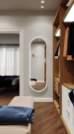 Great Great Gatsby Pill LED Mirror with Portable Magnifier in Manhattan Black Frame - 60cm x 180cm by Luxe Mirrors, a Vanity Mirrors for sale on Style Sourcebook