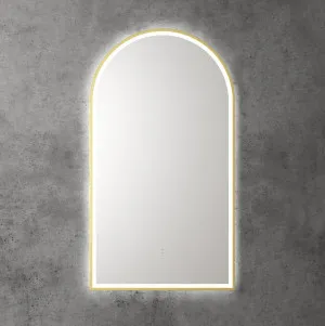 Touchless LED Arch Mirror with Brushed Gold Frame 90cm x 50cm by Luxe Mirrors, a Vanity Mirrors for sale on Style Sourcebook