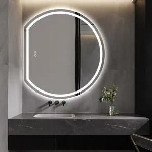 Frosted Left Cut Moon LED Wall Mirror 90cm x 100cm by Luxe Mirrors, a Vanity Mirrors for sale on Style Sourcebook