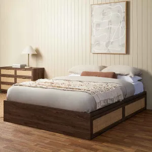 Noosa Rattan Queen Storage Bed Base - Walnut - Mocka by Mocka., a Beds & Bed Frames for sale on Style Sourcebook