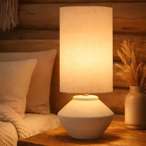 Mayfield Mesa Ceramic Table Lamp with Cylinder Linen Shade - White by Mayfield, a Lamps for sale on Style Sourcebook