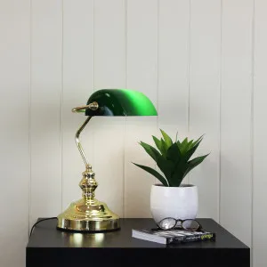 Oriel Lighting Bankers Table Lamp - Brass with Green by Oriel Lighting, a Lighting for sale on Style Sourcebook
