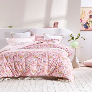 Pillow Talk Kaeli Reversible Floral/Stripe Quilt Cover Set Light Pink by Pillow Talk, a Quilt Covers for sale on Style Sourcebook