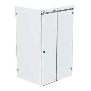 Bellé Wall to Glass Corner Frameless Shower Sliding System Left Hand Fixed - Brushed Gun Metal by Estelle, a Shower Screens & Enclosures for sale on Style Sourcebook