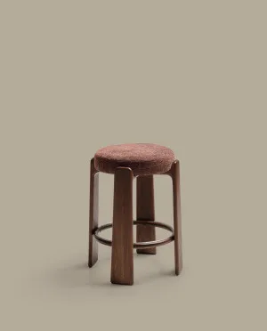 Granite stool in brown chenille and solid ash wood with walnut-coloured finish FSC 100% 65cm by Kave Home, a Bar Stools for sale on Style Sourcebook