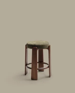 Granite stool in green chenille and solid ash wood with walnut-coloured finish FSC 100% 65cm by Kave Home, a Bar Stools for sale on Style Sourcebook