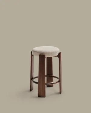 Granite stool in beige chenille and solid ash wood with walnut-coloured finish FSC 100% 75cm by Kave Home, a Bar Stools for sale on Style Sourcebook