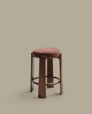 Granite stool in brown chenille and solid ash wood with walnut-coloured finish FSC 100% 75cm by Kave Home, a Bar Stools for sale on Style Sourcebook